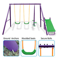 Kids 4-Seater Swing Set with Slide Purple Green Kings Warehouse 