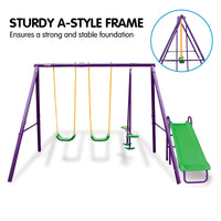 Kids 4-Seater Swing Set with Slide Purple Green Kings Warehouse 