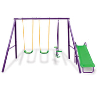 Kids 4-Seater Swing Set with Slide Purple Green