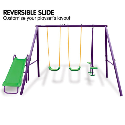 Kids 4-Seater Swing Set with Slide Purple Green Kings Warehouse 