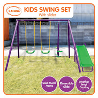 Kids 4-Seater Swing Set with Slide Purple Green Kings Warehouse 