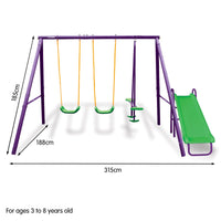 Kids 4-Seater Swing Set with Slide Purple Green Kings Warehouse 