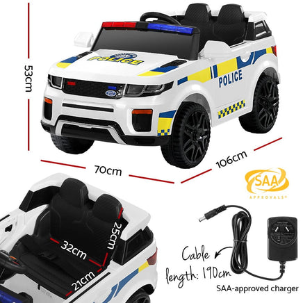 Kids Electric Ride On Patrol Police Car Horn Music Remote White Baby & Kids Kings Warehouse 