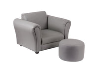 Kids Grey Couch Sofa Chair w/ Footstool in PU Leather Kings Warehouse 