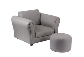 Kids Grey Couch Sofa Chair w/ Footstool in PU Leather Kings Warehouse 