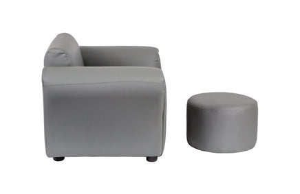 Kids Grey Couch Sofa Chair w/ Footstool in PU Leather Kings Warehouse 