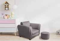 Kids Grey Couch Sofa Chair w/ Footstool in PU Leather Kings Warehouse 