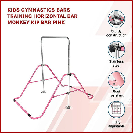 Kids Gymnastics Bars Training Horizontal Bar Monkey Kip Bar Pink Sports & Fitness Kings Warehouse 