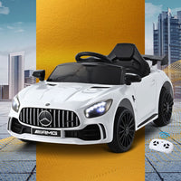 Kids Ride On Car Mercedes-Benz AMG GTR Electric Toy Cars 12V White March Mayhem Kings Warehouse 