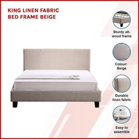 King Linen Fabric Bed Frame Beige Kings Warehouse 