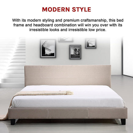 King Linen Fabric Bed Frame Beige Kings Warehouse 