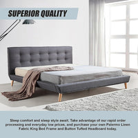 King Linen Fabric Deluxe Bed Frame Grey Furniture Kings Warehouse 