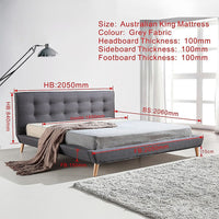 King Linen Fabric Deluxe Bed Frame Grey Furniture Kings Warehouse 