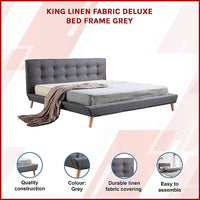 King Linen Fabric Deluxe Bed Frame Grey Furniture Kings Warehouse 