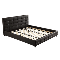 King PU Leather Deluxe Bed Frame Black Furniture Kings Warehouse 