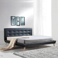 King PU Leather Deluxe Bed Frame Black Furniture Kings Warehouse 
