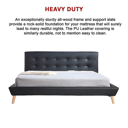 King PU Leather Deluxe Bed Frame Black Furniture Kings Warehouse 
