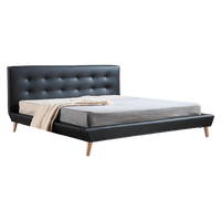 King PU Leather Deluxe Bed Frame Black Furniture Kings Warehouse 