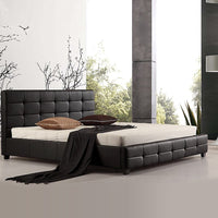 King PU Leather Deluxe Bed Frame Black Furniture Kings Warehouse 