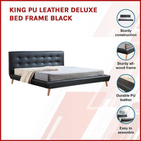 King PU Leather Deluxe Bed Frame Black Furniture Kings Warehouse 