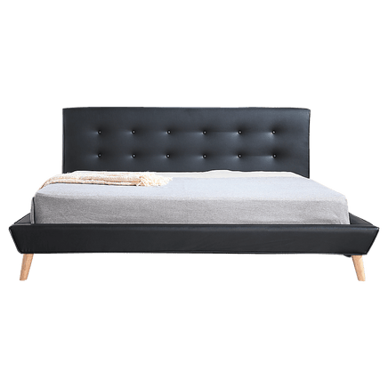 King PU Leather Deluxe Bed Frame Black Furniture Kings Warehouse 