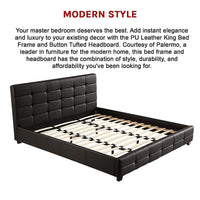 King PU Leather Deluxe Bed Frame Black Furniture Kings Warehouse 