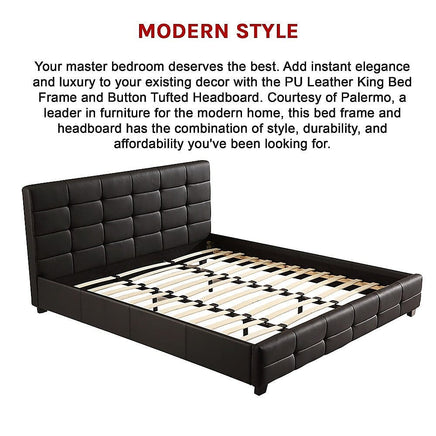 King PU Leather Deluxe Bed Frame Black Furniture Kings Warehouse 