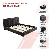 King PU Leather Deluxe Bed Frame Black Furniture Kings Warehouse 