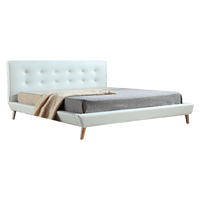 King PU Leather Deluxe Bed Frame White Furniture Kings Warehouse 