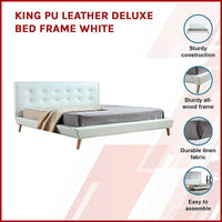 King PU Leather Deluxe Bed Frame White Furniture Kings Warehouse 