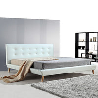 King PU Leather Deluxe Bed Frame White Furniture Kings Warehouse 