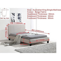 King Single Linen Fabric Bed Frame Beige Furniture Kings Warehouse 