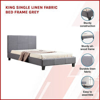 King Single Linen Fabric Bed Frame Grey Kings Warehouse 