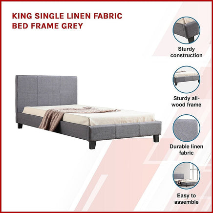 King Single Linen Fabric Bed Frame Grey Kings Warehouse 