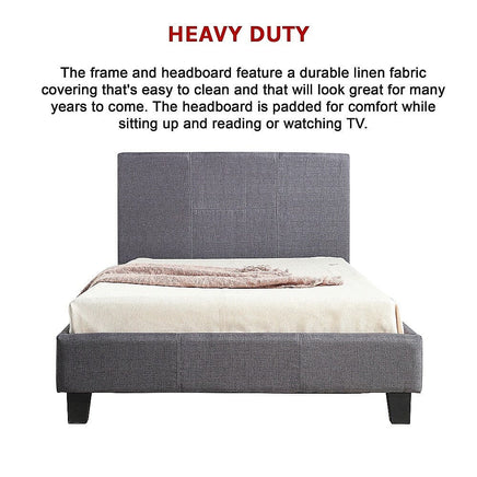 King Single Linen Fabric Bed Frame Grey Kings Warehouse 