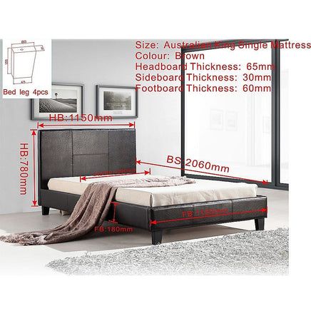 King Single PU Leather Bed Frame Brown Kings Warehouse 