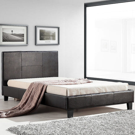 King Single PU Leather Bed Frame Brown Kings Warehouse 