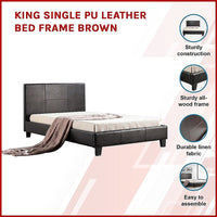King Single PU Leather Bed Frame Brown Kings Warehouse 