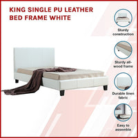 King Single PU Leather Bed Frame White Kings Warehouse 