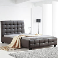 King Single PU Leather Deluxe Bed Frame Brown Kings Warehouse 