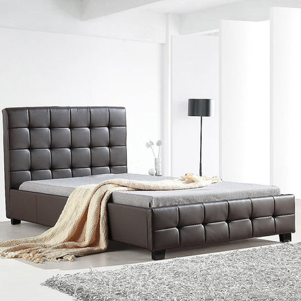 King Single PU Leather Deluxe Bed Frame Brown Kings Warehouse 