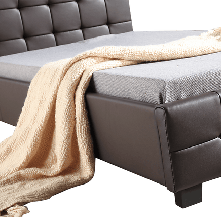King Single PU Leather Deluxe Bed Frame Brown Kings Warehouse 