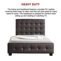 King Single PU Leather Deluxe Bed Frame Brown Kings Warehouse 