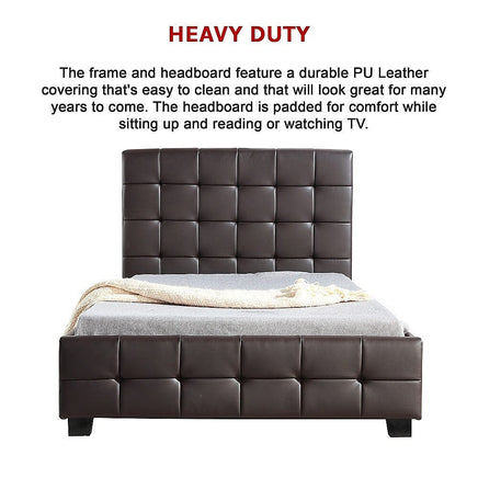 King Single PU Leather Deluxe Bed Frame Brown Kings Warehouse 