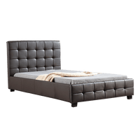 King Single PU Leather Deluxe Bed Frame Brown Kings Warehouse 