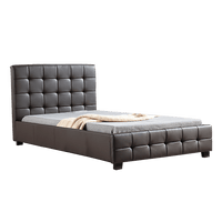 King Single PU Leather Deluxe Bed Frame Brown