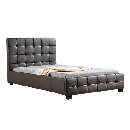 King Single PU Leather Deluxe Bed Frame Brown Kings Warehouse 