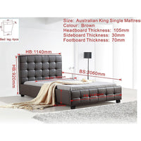 King Single PU Leather Deluxe Bed Frame Brown Kings Warehouse 