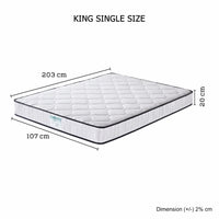 King Single Size Mattress in 6 turn Pocket Coil Spring and Foam Best value Furniture Kings Warehouse 