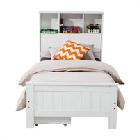 King Single Solid Pine Timber Bed Frame with Bookshelf Storage Headboard- White bedroom furniture Kings Warehouse 